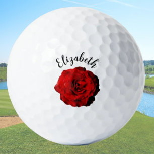 Balles De Golf Jolie rose rouge foncé fleur nom personnalisé dame