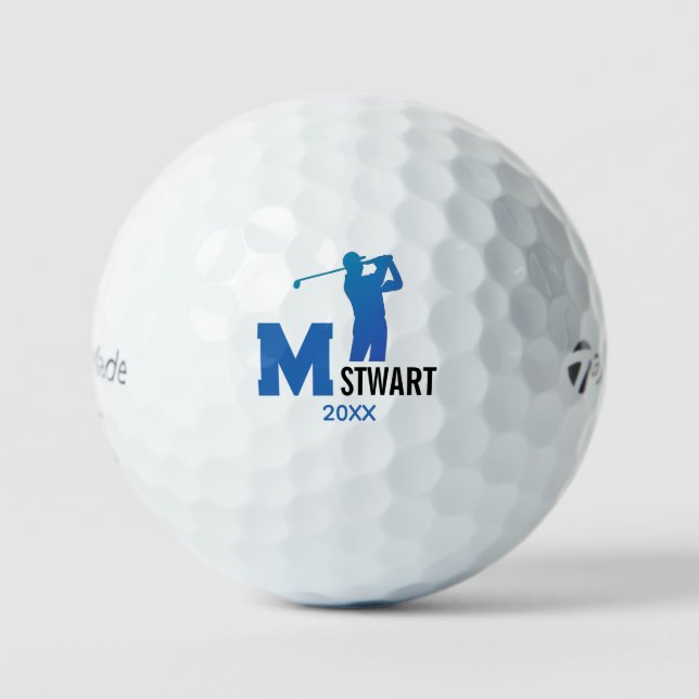 Balles De Golf Joueur de golf Monogramme bleu moderne (Recto)