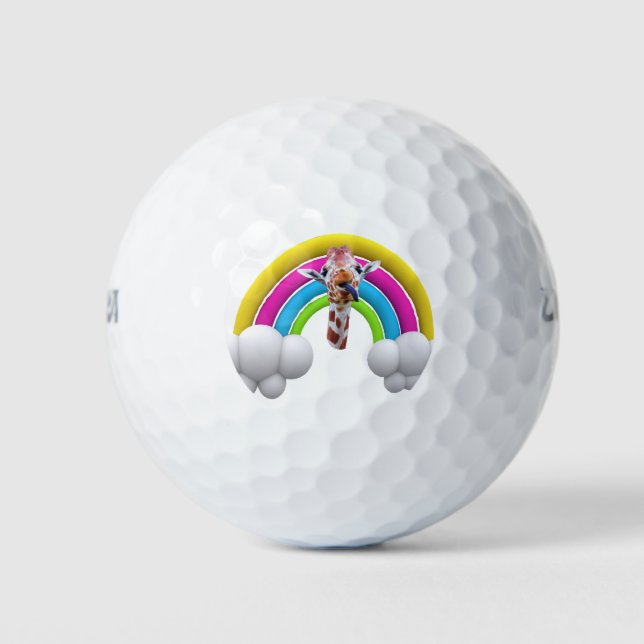 Balles De Golf Joyeuse Girafe, Arc-en-ciel, Nuages, (Devant)