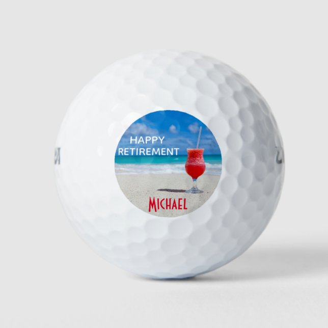 Balles De Golf Joyeuse retraite Tropical Beach Nom personnalisé (Devant)
