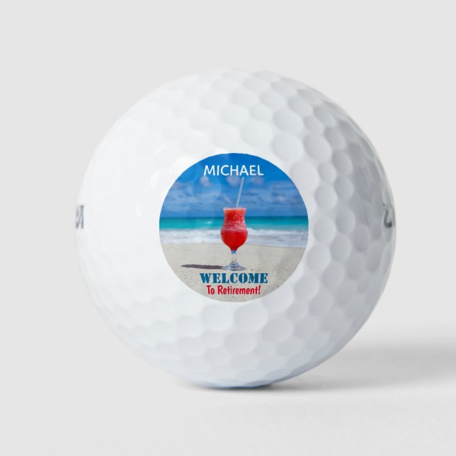 Balles De Golf Joyeuse retraite Tropical Beach Nom personnalisé (Devant)