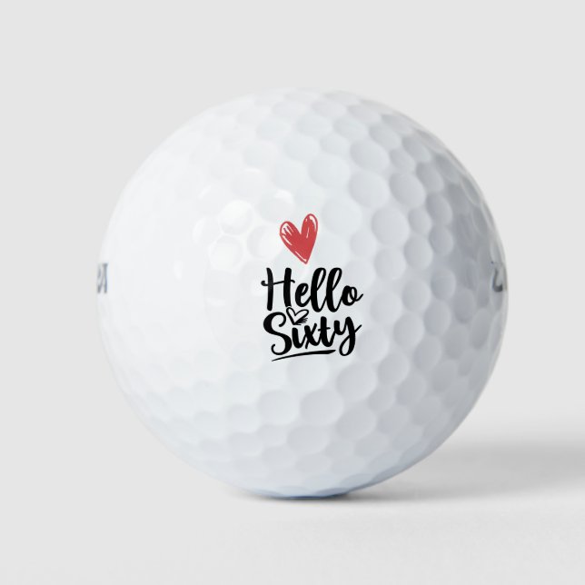 Balles De Golf Joyeux 60e anniversaire Hello Sixty Love coeur rou (Devant)