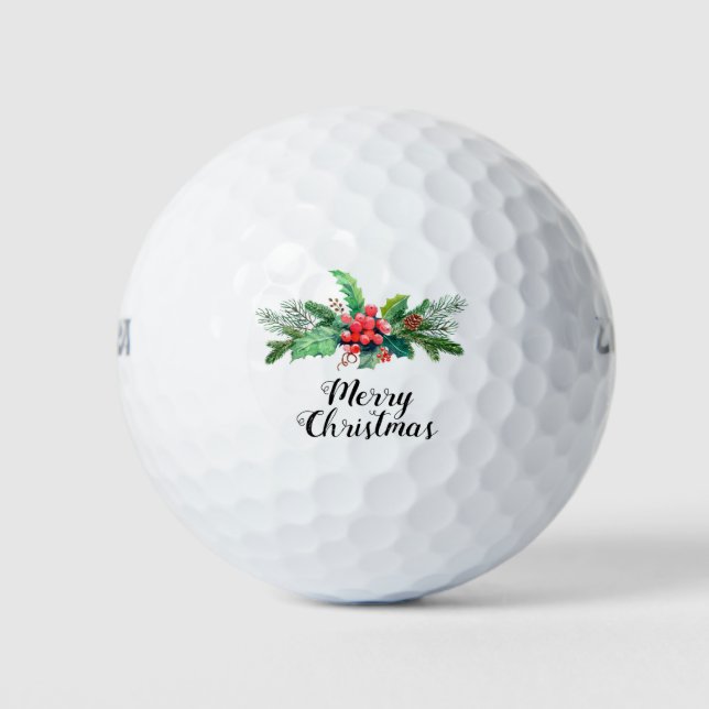 Balles De Golf Joyeux Noël Floral Folial saison | Vacances (Devant)