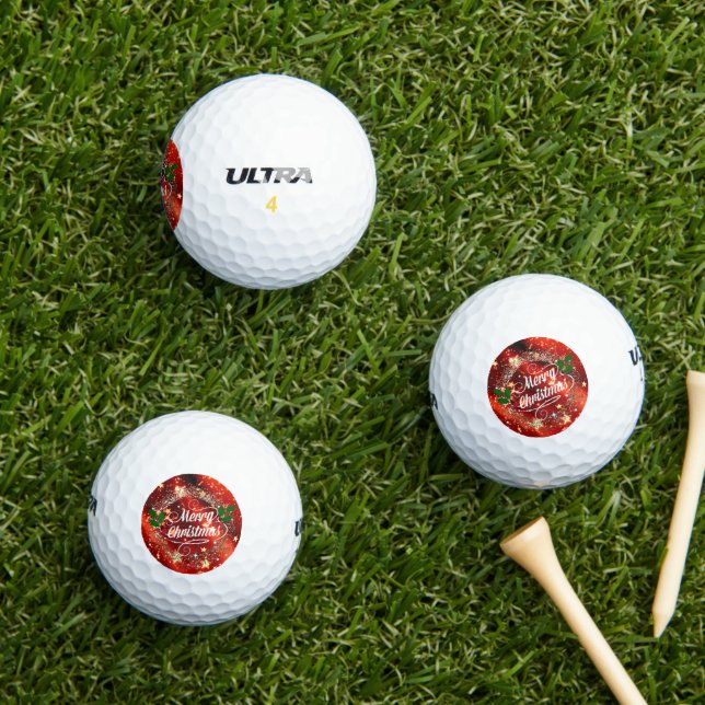 Balles De Golf Joyeux Noël, Parkling Red et Gold Design (Herbe in situ)