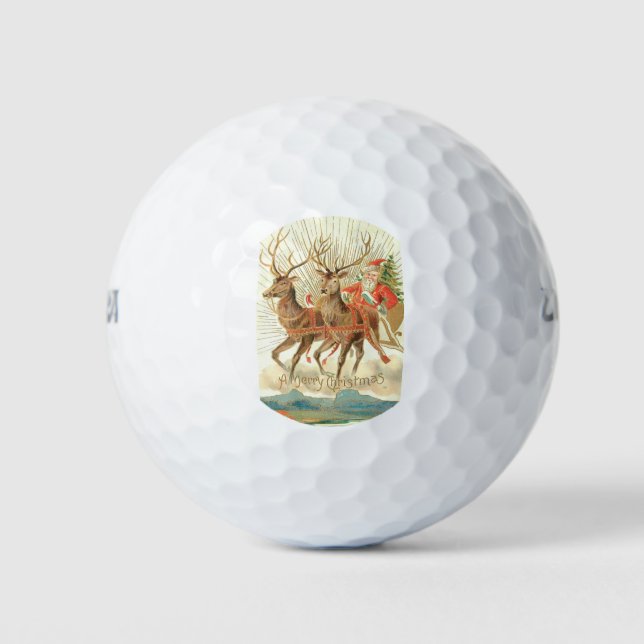 Balles De Golf Joyeux Noël (Père Noël et son renne) (Devant)