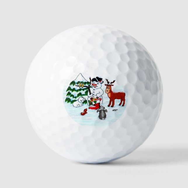 Balles De Golf Joyeux Noël ! Snowman avec amis (Recto)
