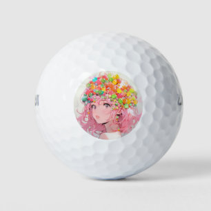Balles De Golf Kawaii Rainbow Pastel Candy Champagne Anime Girl