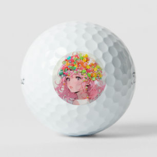 Balles De Golf Kawaii Rainbow Pastel Candy Champagne Anime Girl