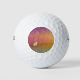 Balles De Golf Lapin blanc mignon sur Grassy Hill au lever du sol