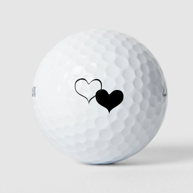 Balles De Golf L'art de l'amour du coeur blanc et noir (Devant)