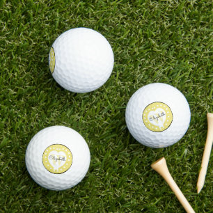 Balles De Golf LETTRE CHIC INITIALE MONogramme JaUNE COEUR BLANC