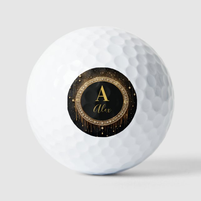 Balles De Golf Lettre de monogramme personnalisée avec paillettes (Recto)