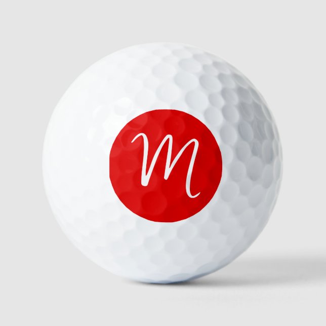 Balles De Golf Lettre initiale Monogramme élégant Rouge Blanc (Recto)