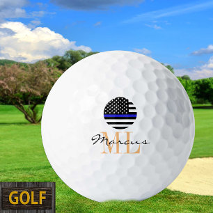 Balles De Golf Ligne Bleue Mince & Golf USA Police Monogramme