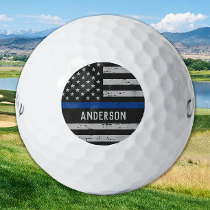 Balles De Golf Ligne Bleue Mince - US American Flag Police Office