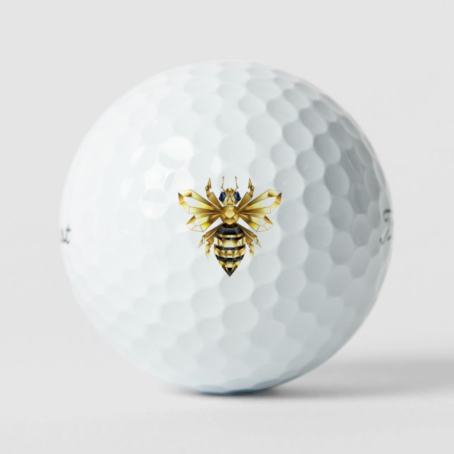 Balles De Golf Logo Faux Gold Foil Bee Polygonal sur Noir (Recto)
