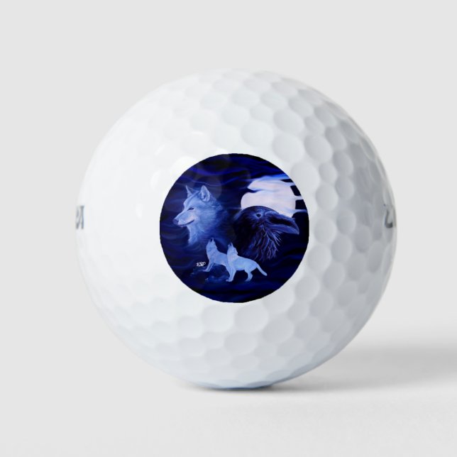 Balles De Golf Loups et corbeau avec pleine lune (Devant)