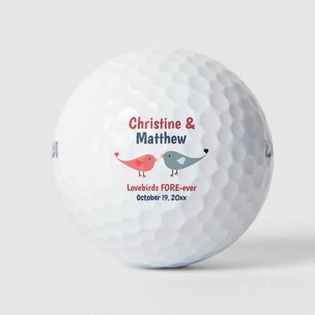Balles De Golf Lovebirds Coeurs Mariage Faveur (Devant)