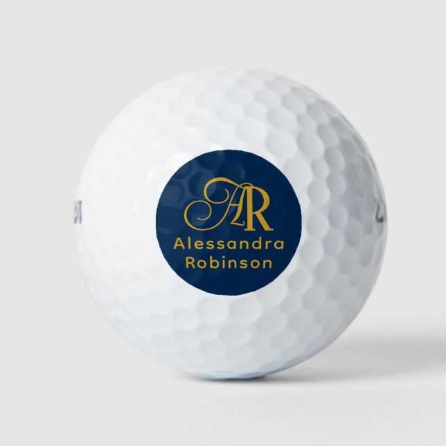 Balles De Golf Luxueux Monogramme Or & Nom Golf Balls (Devant)
