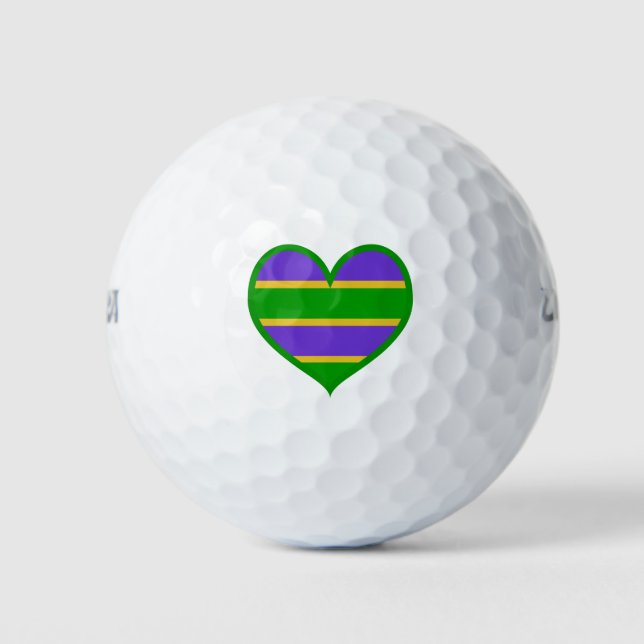 Balles De Golf Mardi Gras Stripes Coeur (Devant)