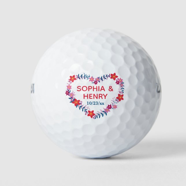 Balles De Golf Mariage Favor Rustique Floral Heart (Devant)