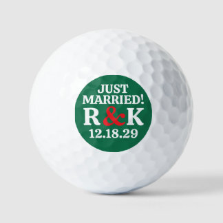 Balles De Golf MARIÉ Monogramme & Esperluette rouge, Fond vert