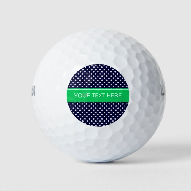 Balles De Golf Marine Blue Wt Polka Dot Emerald Nom vert Monogram (Devant)