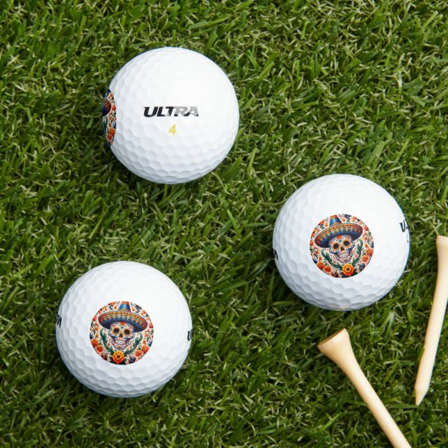 Balles De Golf Mexique | Voyager Vintage Retro Crâne à sucre (Herbe in situ)