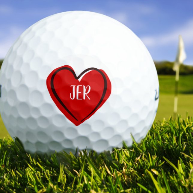 Balles De Golf Modèle de coeur moderne Initiales monogrammes Roug (Modern Heart Template Custom Monogrammed Initials Red Golf Balls)