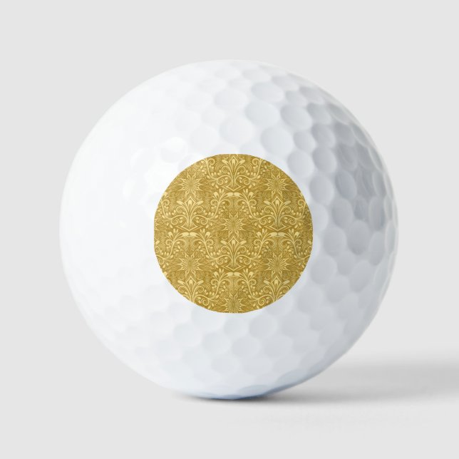 Balles De Golf Modèle Floral Baroque Damas d'or (Recto)