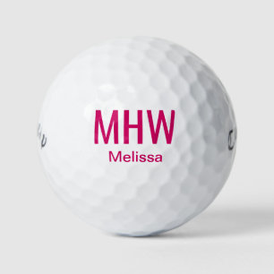 Balles De Golf Moderne Monogramme Rose Fushia