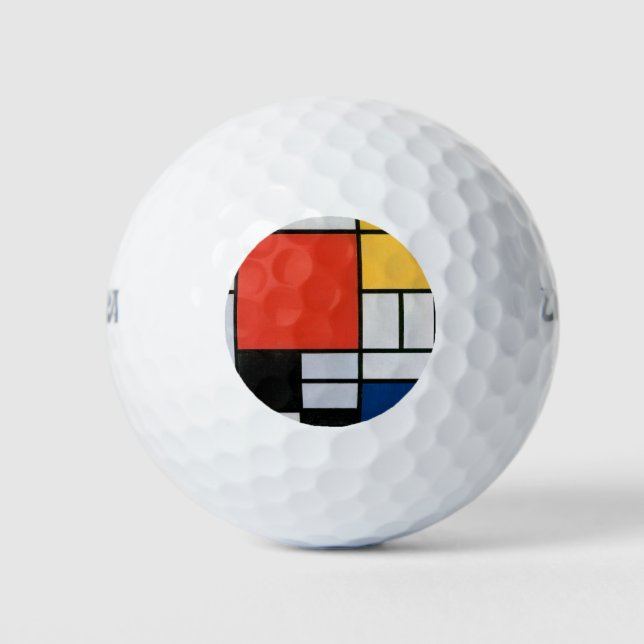 Balles De Golf Mondrial Composition Rouge Jaune Bleu Noir (Devant)