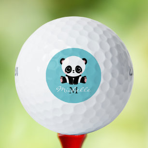 Balles De Golf Monogram Cute Panda Personnalisé Bubble Gum Bleu