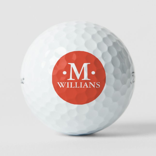 Balles De Golf Monogramme 1 lettre personnalisée orange rouge ora (Recto)