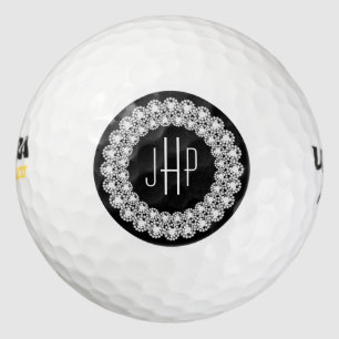 Balles De Golf Monogramme Avec Diamants Blancs Sur Cercle Noir