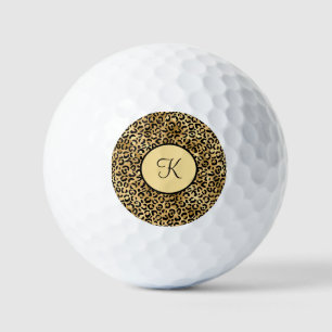 Balles De Golf Monogramme Black Gold Empreinte de léopard Cheetah