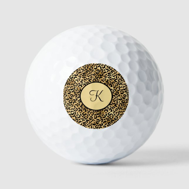 Balles De Golf Monogramme Black Gold Empreinte de léopard Cheetah (Recto)