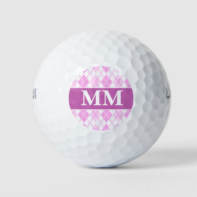 Balles De Golf Monogramme blanc et pourpre initial (Devant)