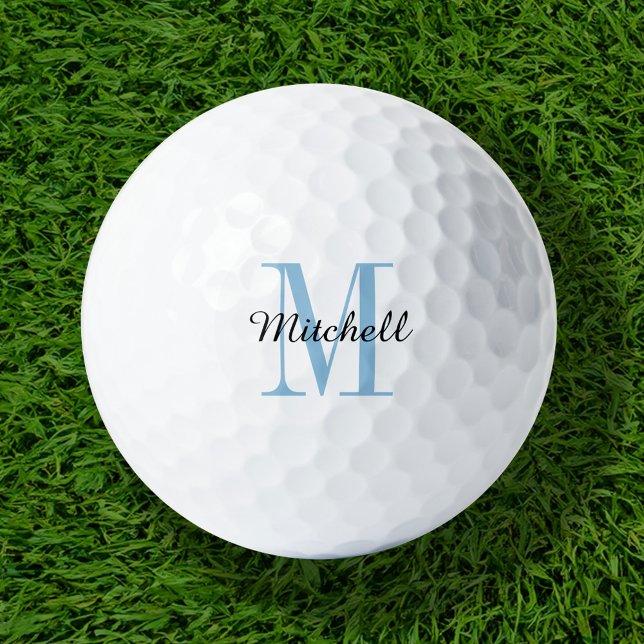 Balles De Golf Monogramme bleu initial et nom personnalisé (Créateur téléchargé)