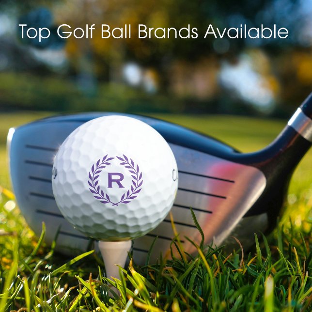 Balles De Golf Monogramme classique personnalisé Wreath violet (Créateur téléchargé)