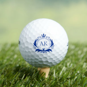 Balles De Golf Monogramme Couronne de luxe bleu