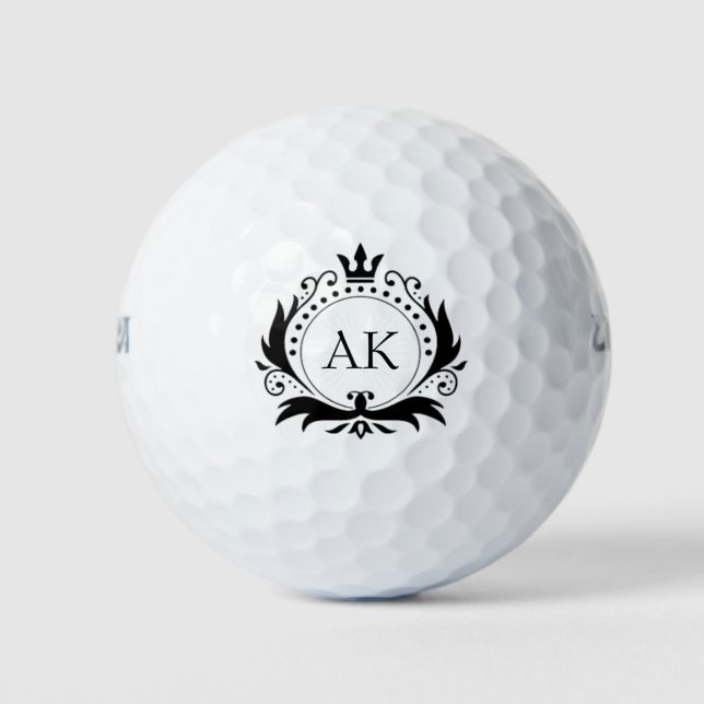 Balles De Golf Monogramme Couronne de luxe noir (Devant)