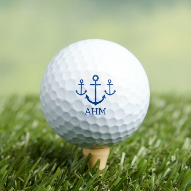 Balles De Golf Monogramme d'Ancre marine bleu et blanc simple (T-shirt Insitu)