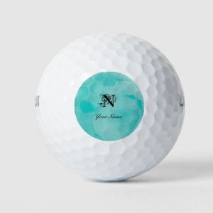 Balles De Golf Monogramme d'aquarelle turquoise Elegante