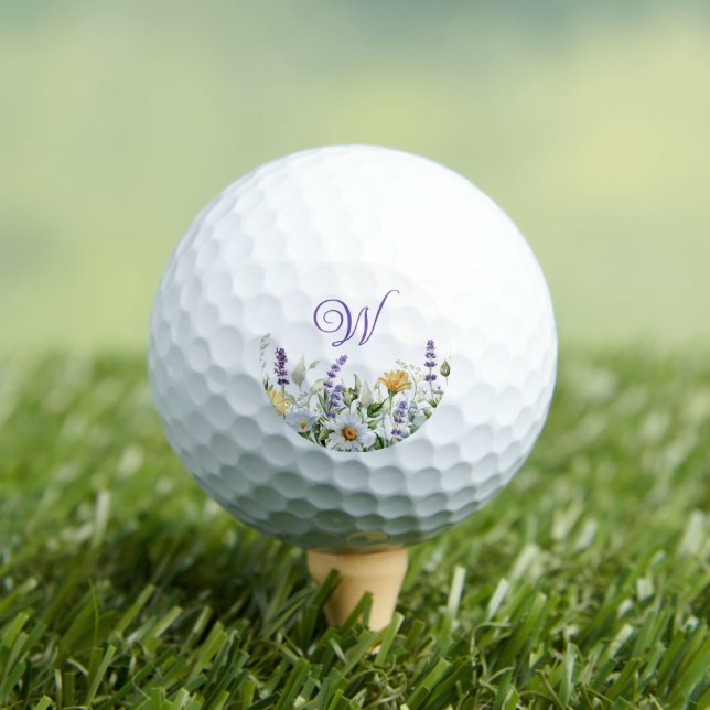 Balles De Golf Monogramme de bordure fleur sauvage aquarelle (T-shirt Insitu)