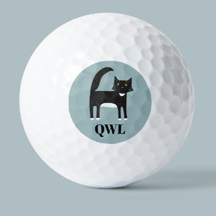 Balles De Golf Monogramme de chat en Tuxedo noir et blanc