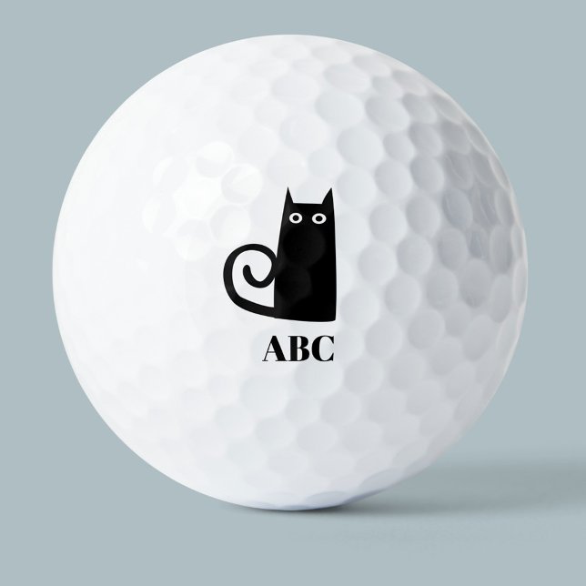 Balles De Golf Monogramme de chat noir (Créateur téléchargé)