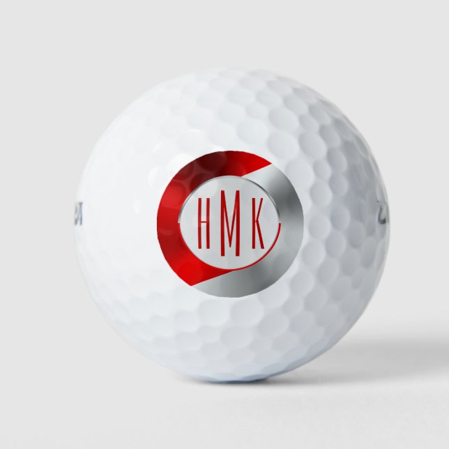 Balles De Golf monogramme de conception géométrique noir et argen (Devant)