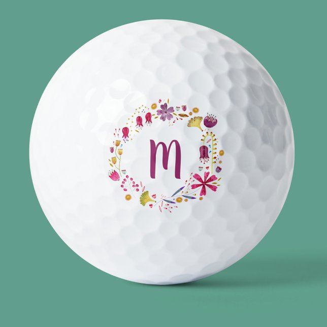 Balles De Golf Monogramme de fleurs d'aquarelle moderne (Créateur téléchargé)