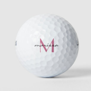 Balles De Golf Monogramme de nom rose personnalisé Dames